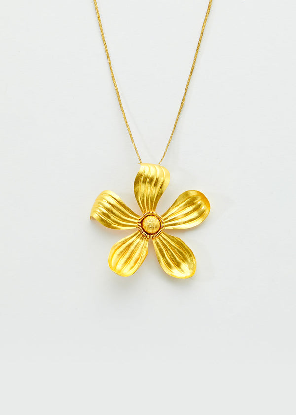 Pippa Small 18kt Gold PSTM Myanmar Large Chamka Flower Pendant On Cord
