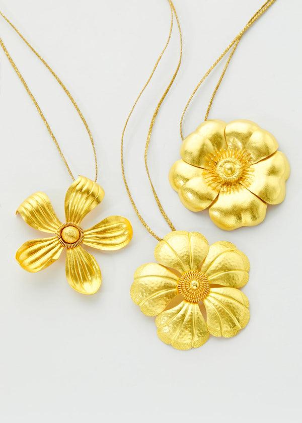 Pippa Small 18kt Gold PSTM Myanmar Large Chamka Flower Pendant On Cord
