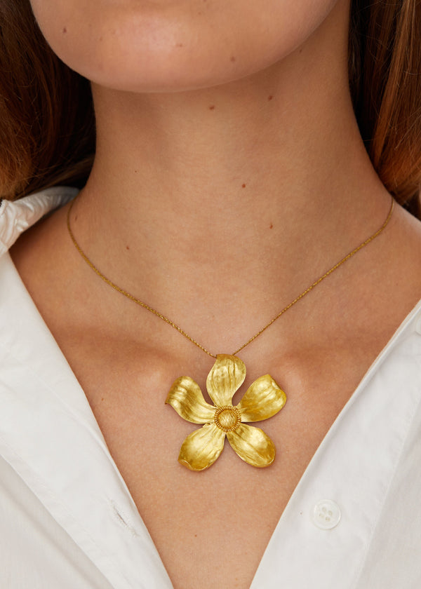 Pippa Small 18kt Gold PSTM Myanmar Large Chamka Flower Pendant On Cord