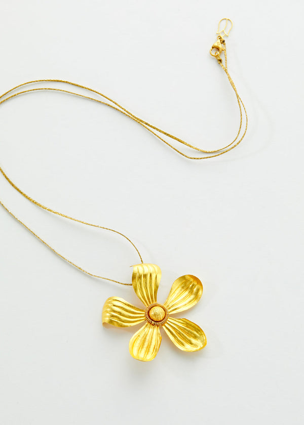 pippa small 18kt Gold PSTM Myanmar Large Chamka Flower Pendant on Cord