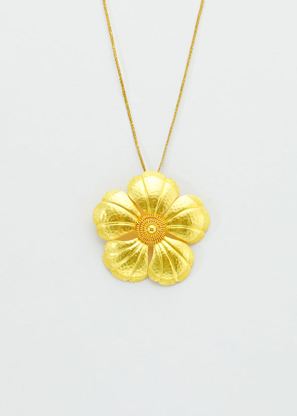 Pippa Small 18kt Gold PSTM Myanmar Large Hibiscus Pendant On Cord