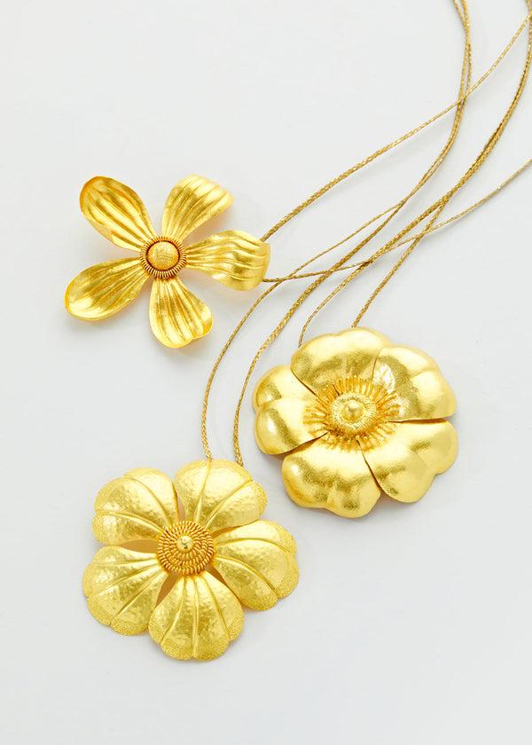 Pippa Small 18kt Gold PSTM Myanmar Large Hibiscus Pendant On Cord