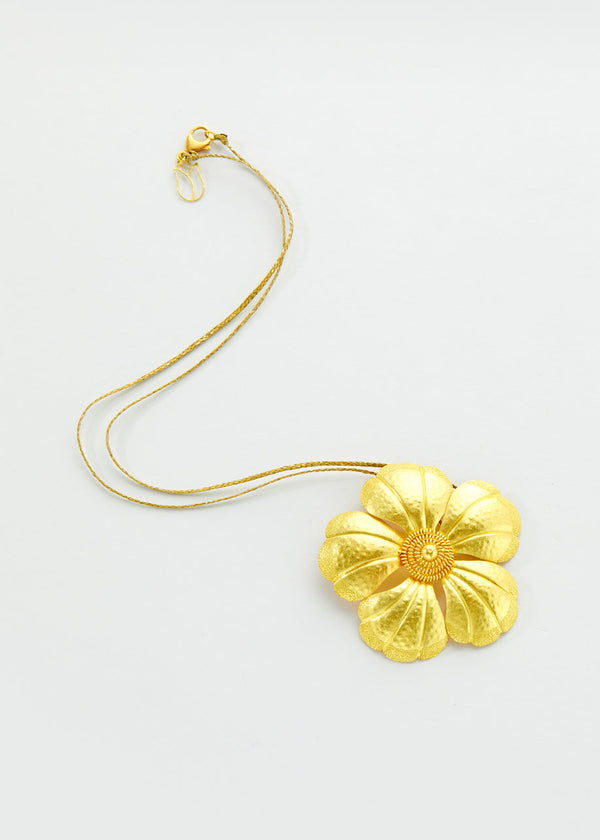 pippa small 18kt Gold PSTM Myanmar Large Hibiscus Pendant on Cord