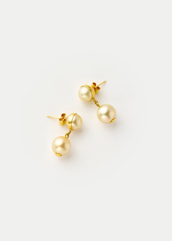 Pippa Small 18kt Gold PSTM Myanmar Moonlight Double Drop Pearl Earrings