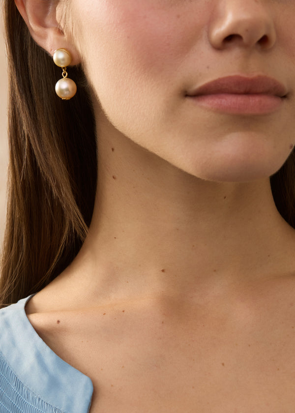 Pippa Small 18kt Gold PSTM Myanmar Moonlight Double Drop Pearl Earrings