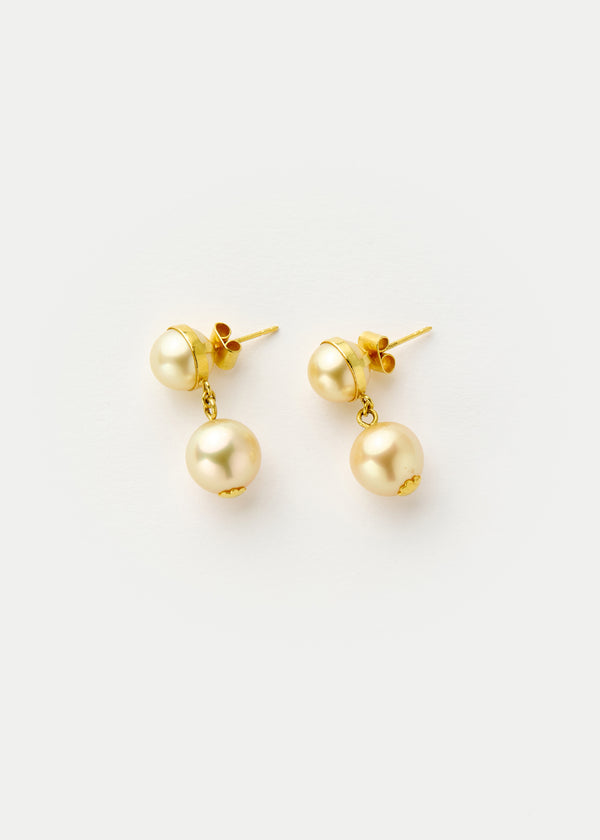 pippa small 18kt Gold PSTM Myanmar Moonlight Double Drop Pearl Earrings
