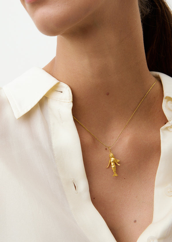 Pippa Small 18kt Gold PSTM Myanmar Poseidon's Waves Mermaid Pendant On Cord
