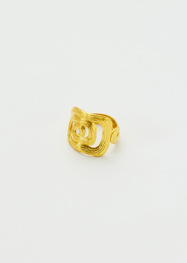 pippa small 18kt Gold PSTM Myanmar Poseidon's Waves Square Ring