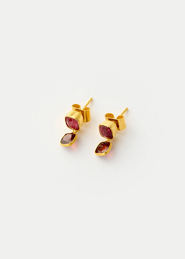 Pippa Small 18kt Gold PSTM Myanmar Red Spinel Double Drop Earrings