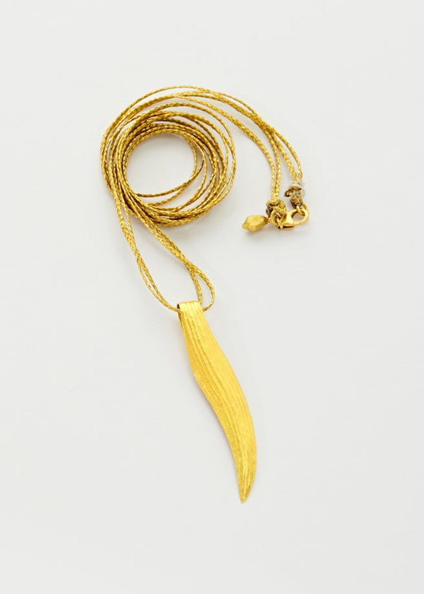 Pippa Small 18kt Gold PSTM Myanmar Single Palm Leaf Pendant On Cord