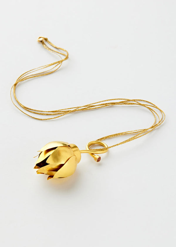 Pippa Small 18kt Gold PSTM Myanmar Spinel Lotus Amulet On Cord