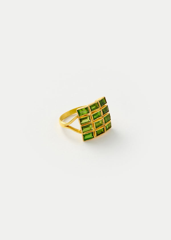 Pippa Small 18kt Gold PSTM Myanmar Tender Greens Diopside Grid Ring