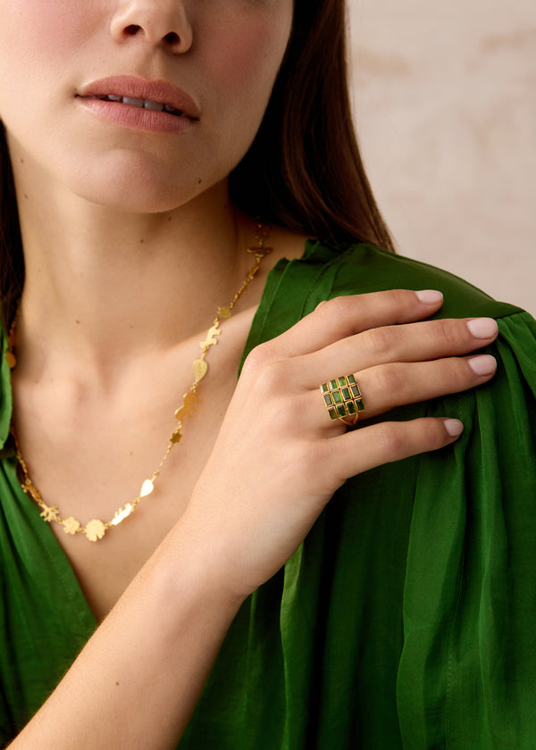 Pippa Small 18kt Gold PSTM Myanmar Tender Greens Diopside Grid Ring