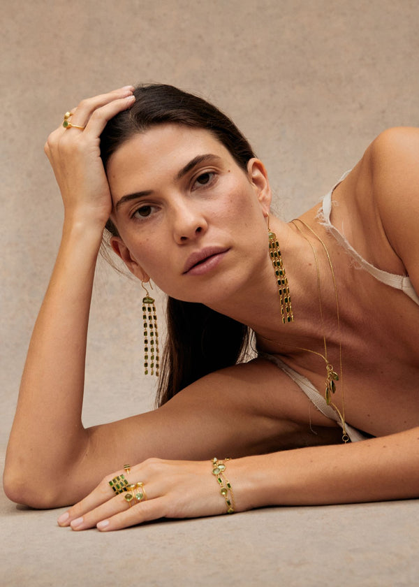 Pippa Small 18kt Gold PSTM Myanmar Tender Greens Diopside Grid Ring