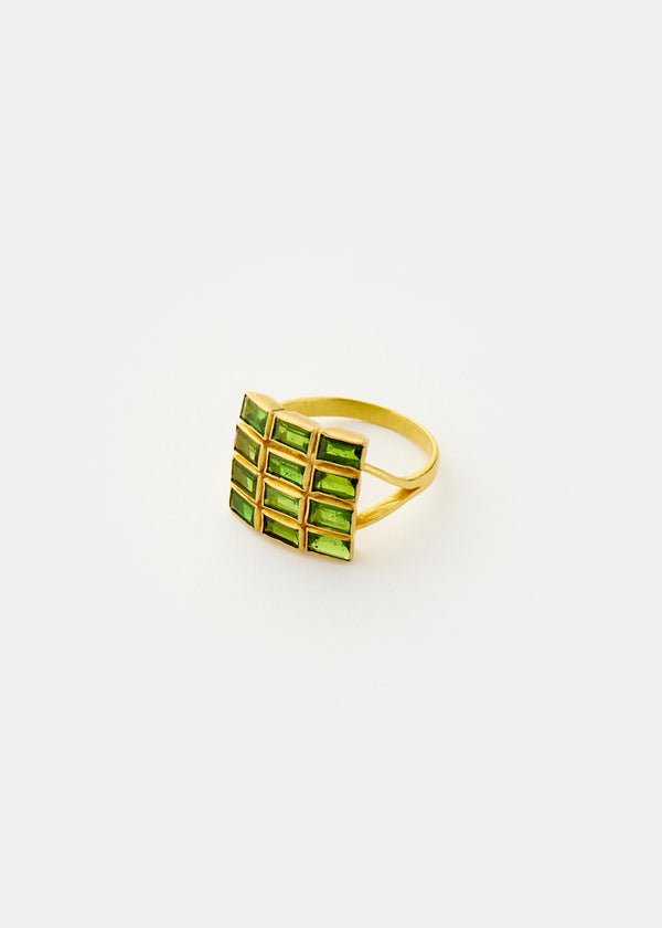 pippa small 18kt Gold PSTM Myanmar Tender Greens Diopside Grid Ring