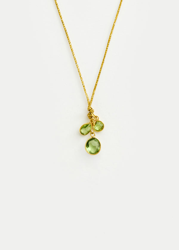 pippa small 18kt Gold PSTM Myanmar Tender Greens Peridot Cluster on Cord