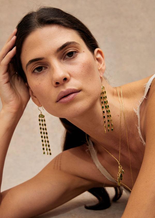 Pippa Small 18kt Gold PSTM Myanmar Tender Greens Peridot & Diopside Cascading Earrings