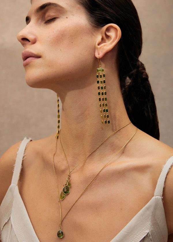 Pippa Small 18kt Gold PSTM Myanmar Tender Greens Peridot & Diopside Cascading Earrings