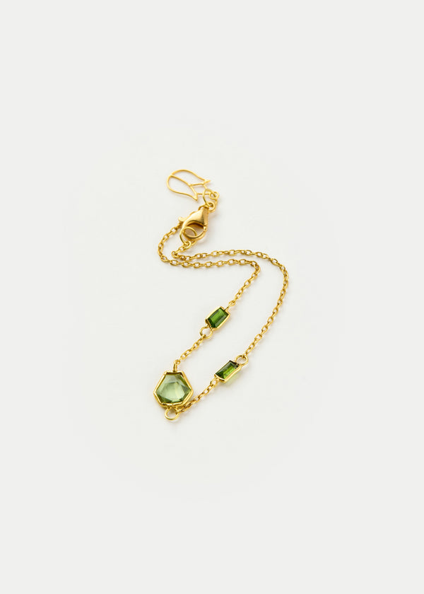Pippa Small 18kt Gold PSTM Myanmar Tender Greens Peridot & Diopside Three Stone Bracelet