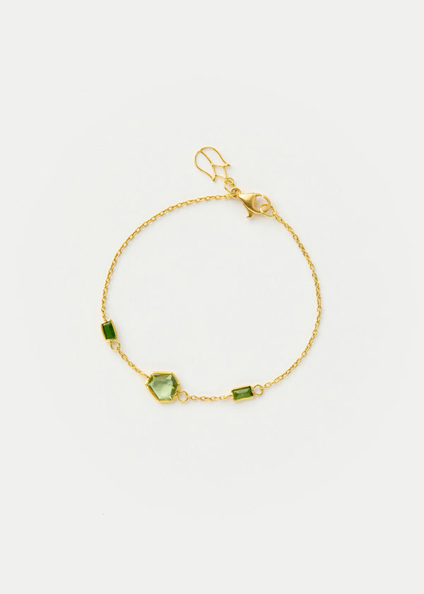 pippa small 18kt Gold PSTM Myanmar Tender Greens Peridot & Diopside Three Stone Bracelet