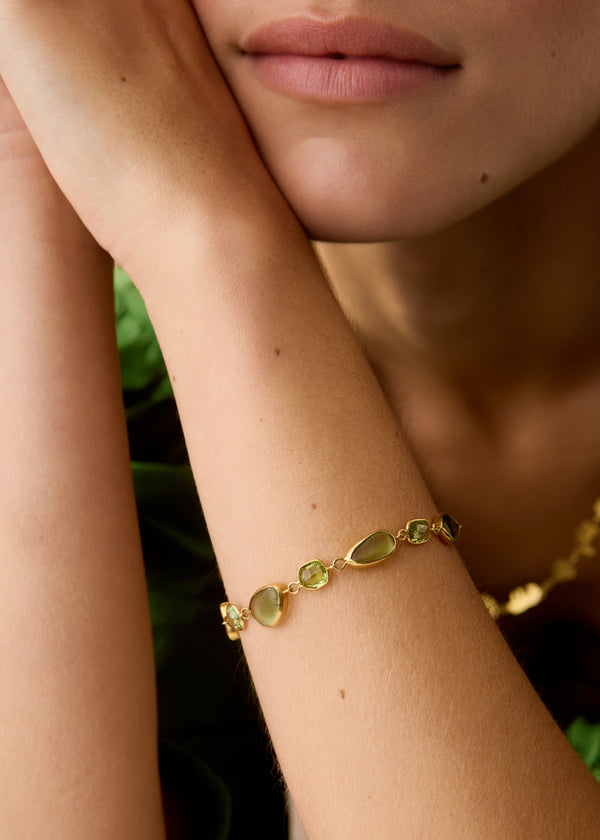 Pippa Small 18kt Gold PSTM Myanmar Tender Greens Peridot Full Stone Bracelet