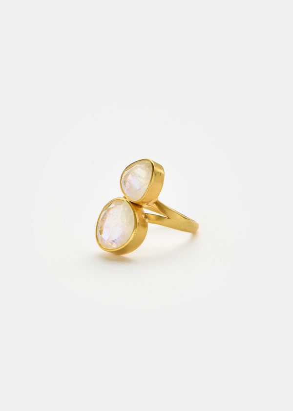 Pippa Small 18kt Gold Rainbow Moonstone Double Greek Ring