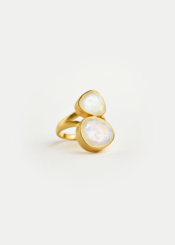 Pippa Small 18kt Gold Rainbow Moonstone Double Greek Ring