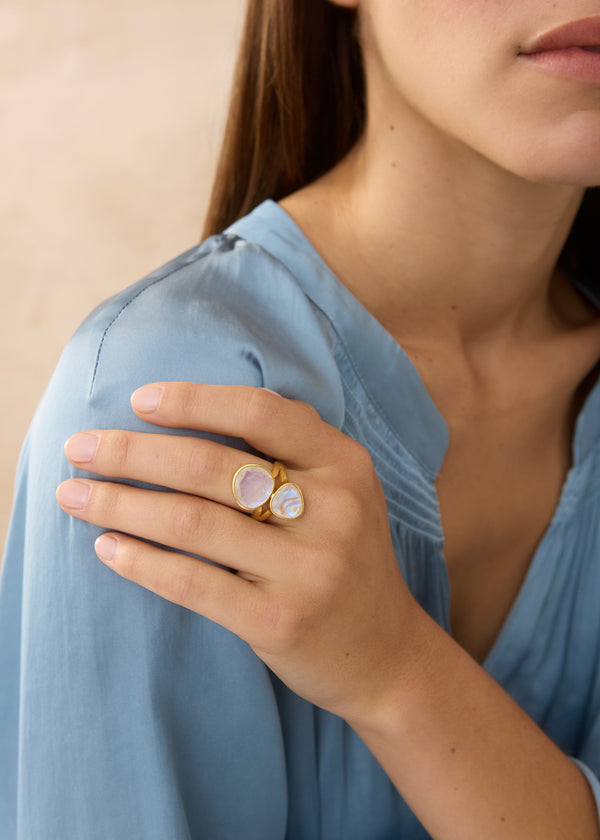 Pippa Small 18kt Gold Rainbow Moonstone Double Greek Ring