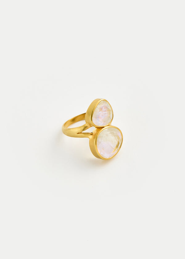 pippa small 18kt Gold Rainbow Moonstone Double Greek Ring