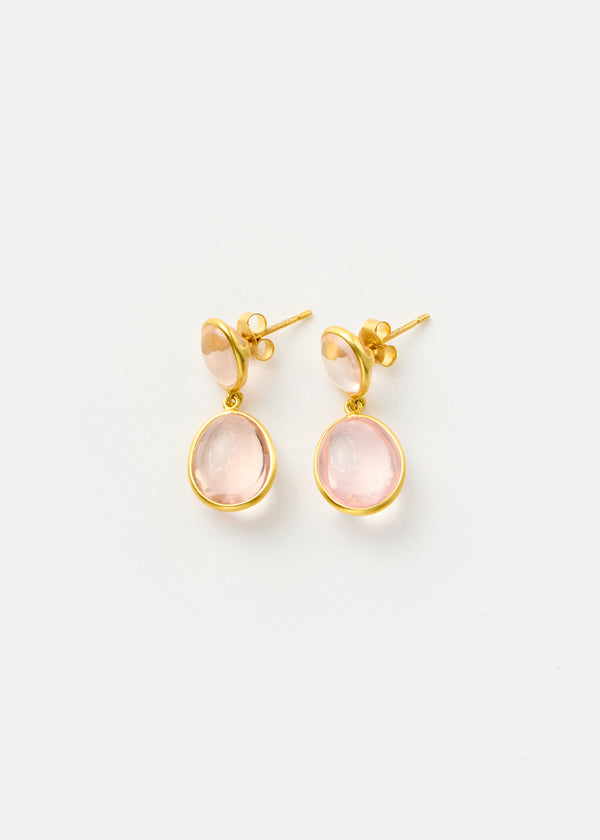 Pippa Small 18kt Gold Rose Quartz Double Drop Earrings