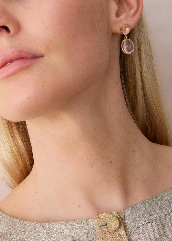 Pippa Small 18kt Gold Rose Quartz Double Drop Earrings