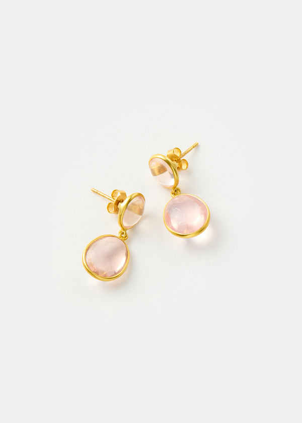 pippa small 18kt Gold Rose Quartz Double Drop Earrings