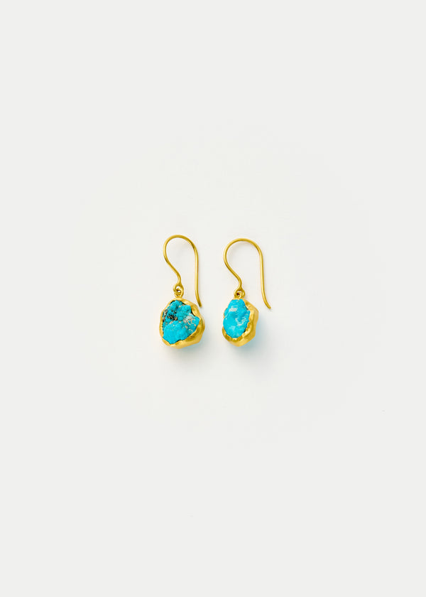 Pippa Small 18kt Gold Rough Turquoise Single Drop Earrings