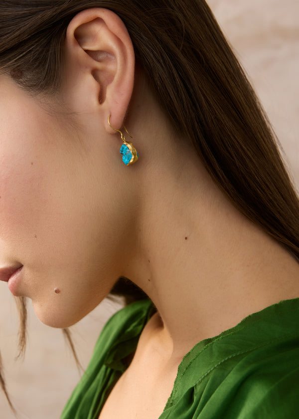 Pippa Small 18kt Gold Rough Turquoise Single Drop Earrings