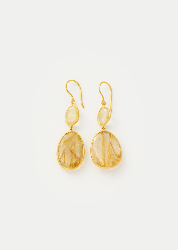 Pippa Small 18kt Gold Rutilated Quartz Double Drop Earrings