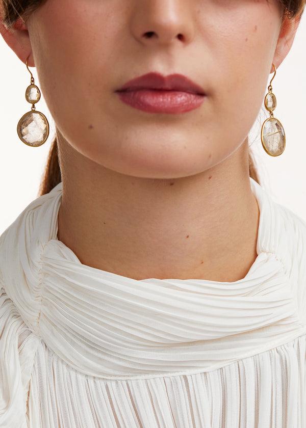Pippa Small 18kt Gold Rutilated Quartz Double Drop Earrings