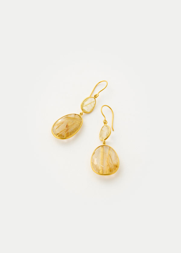 pippa small 18kt Gold Rutilated Quartz Double Drop Earrings