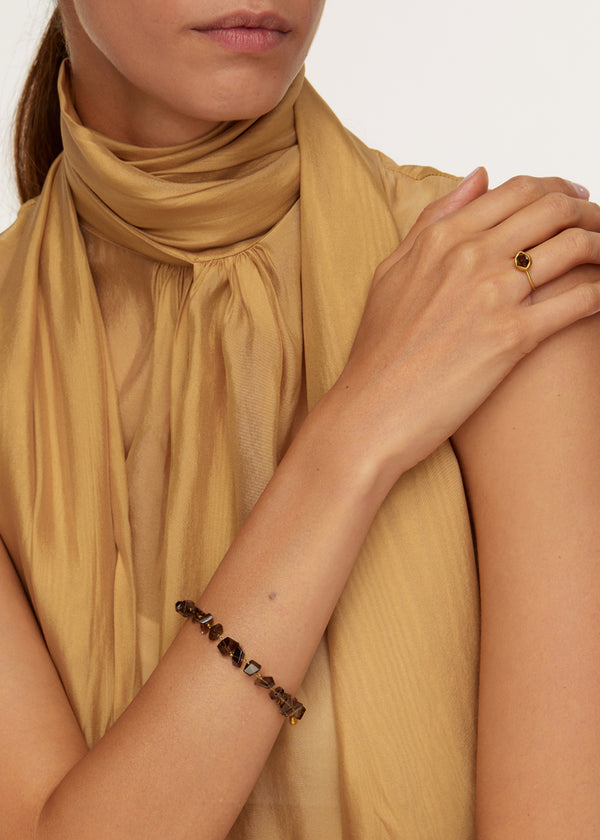 Pippa Small 18kt Gold Smokey Quartz Drill & Loop Bracelet