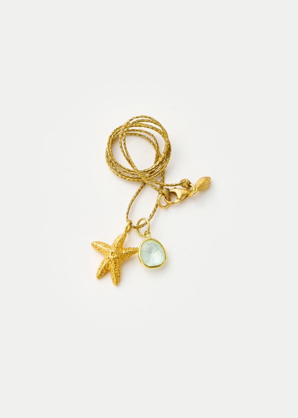 Pippa Small 18kt Gold Starfish & Aquamarine Amulets On Cord