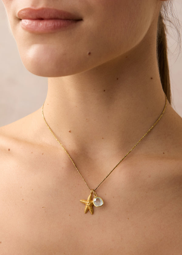 Pippa Small 18kt Gold Starfish & Aquamarine Amulets On Cord