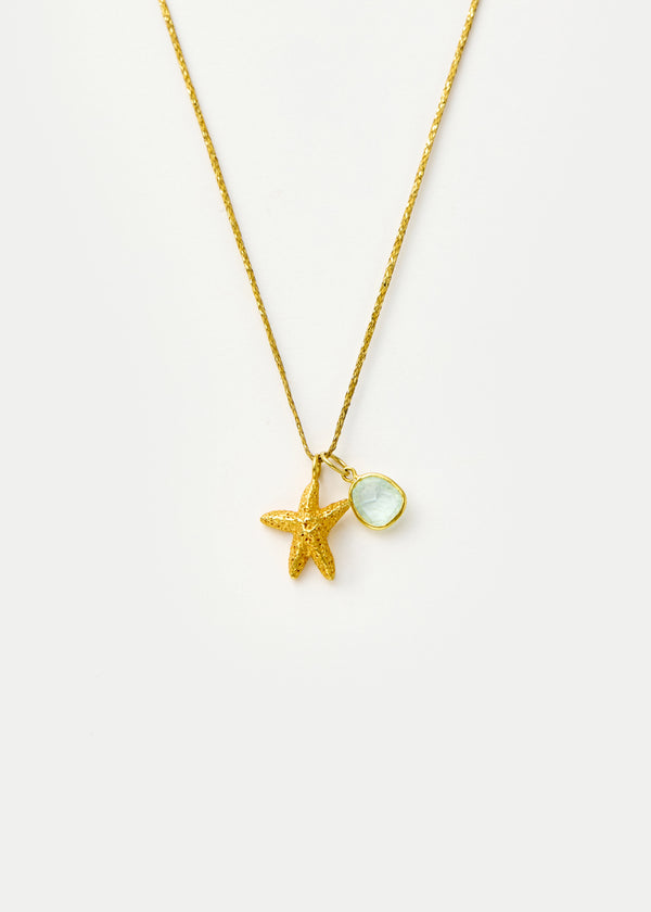 pippa small 18kt Gold Starfish & Aquamarine Amulets on Cord