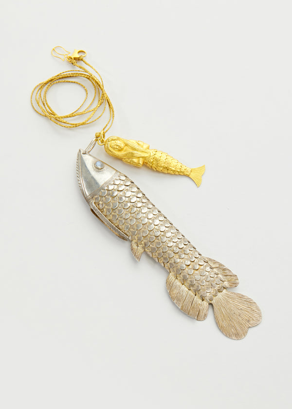 Pippa Small 18kt Gold & Sterling Silver PSTM Myanmar Fish And Mermaid On Cord