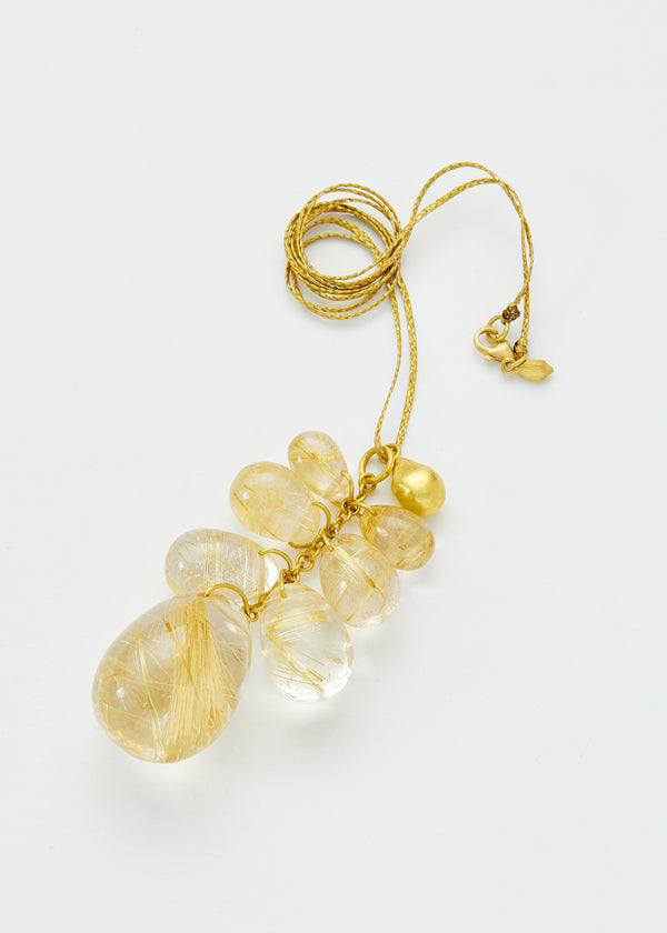Pippa Small 18kt Gold Sun's Rays Rutilated Quartz Cluster On Cord
