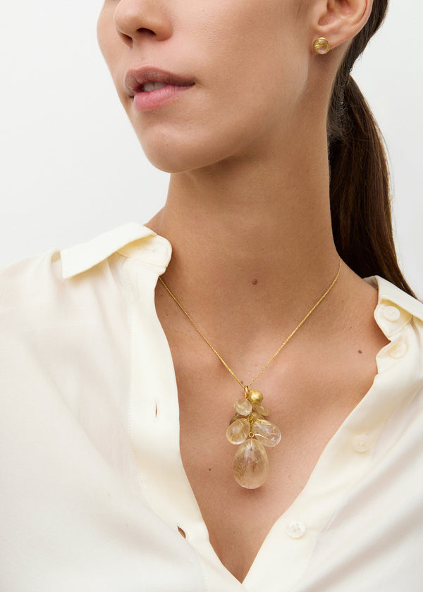 Pippa Small 18kt Gold Sun's Rays Rutilated Quartz Cluster On Cord