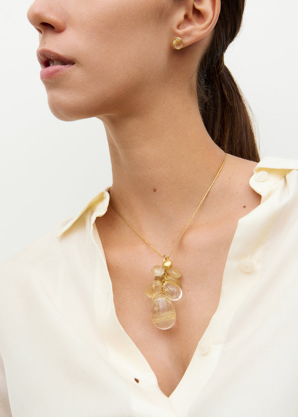 Pippa Small 18kt Gold Sun's Rays Rutilated Quartz Cluster On Cord