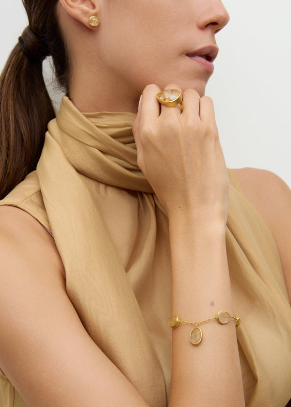 Pippa Small 18kt Gold Sun's Rays Rutilated Quartz Five Stone Bracelet