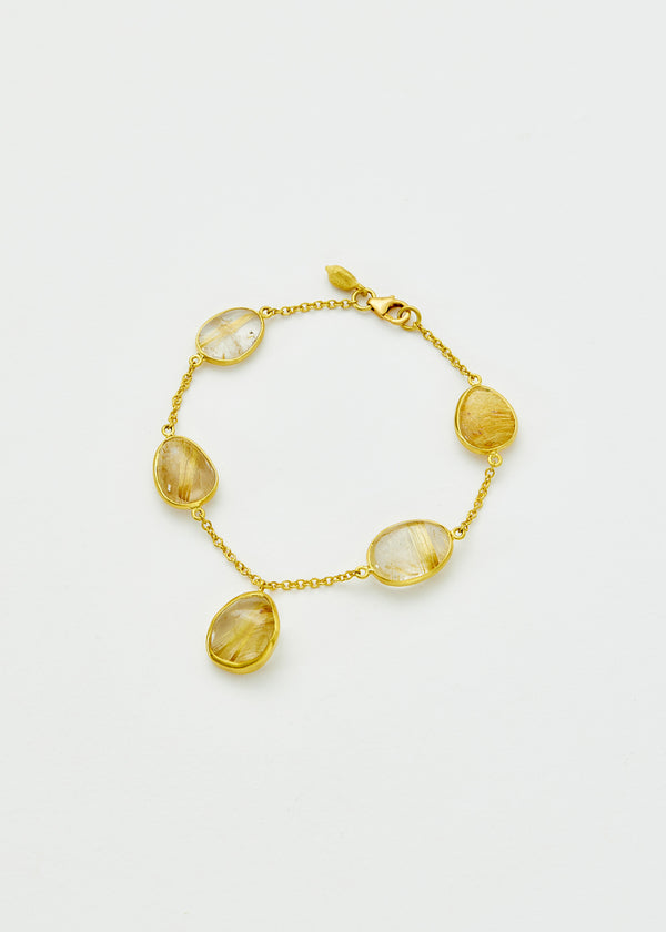 pippa small 18kt Gold Sun's Rays Rutilated Quartz Five Stone Bracelet