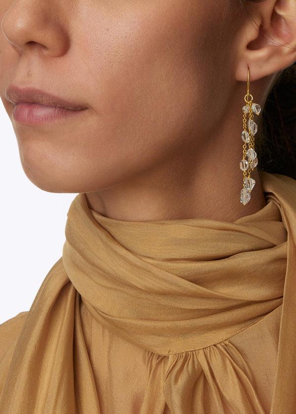 Pippa Small 18kt Gold Theia Herkimer Triple Line Earrings