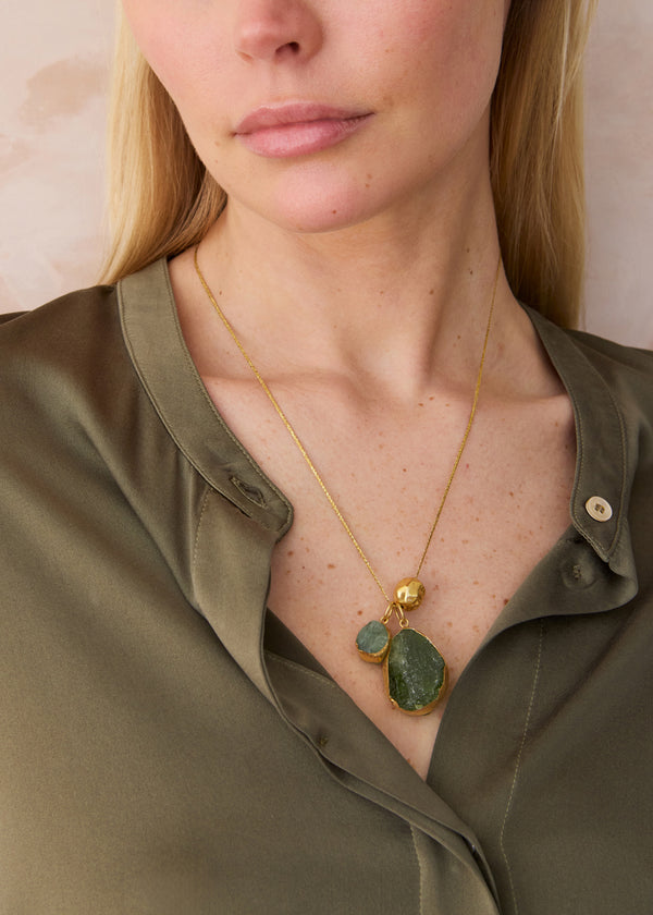 Pippa Small 18kt Gold Vermeil Afghanistan Zindagi Now Green Tourmaline Pendant On Cord