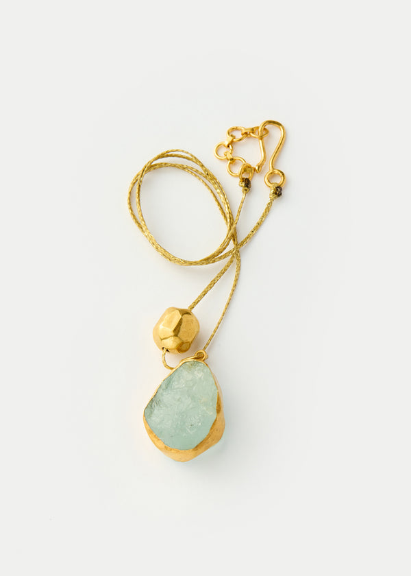 Pippa Small 18kt Gold Vermeil Afghanistan Zindagi Now Single Aquamarine Pendant & Gold Bead On Cord